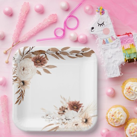 Boho Sienna und Beige Teller von Blumenblättern (Party)