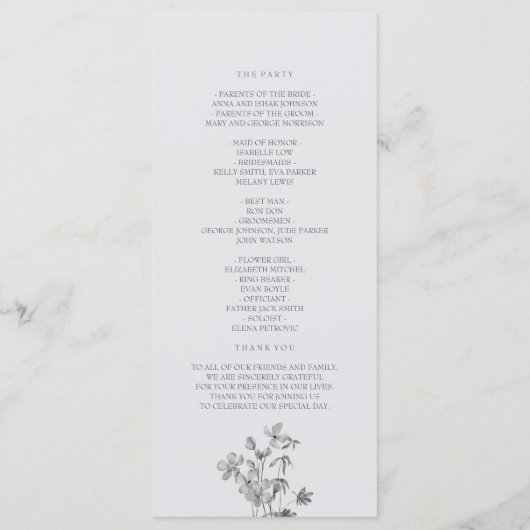 Boho-Silber-Blumen-Hochzeitsprogramm Programm (Rückseite)