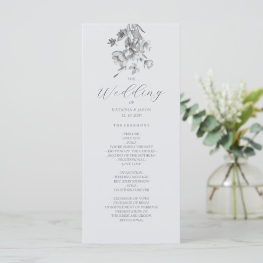 Boho-Silber-Blumen-Hochzeitsprogramm Programm (Stehend Vorderseite)