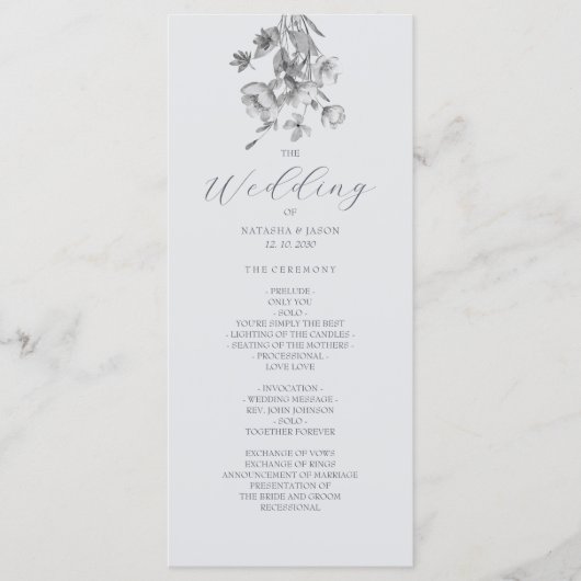 Boho-Silber-Blumen-Hochzeitsprogramm Programm (Vorderseite)