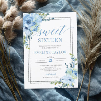 Boho silbernen geometrischen blauen Blumen 16 . Ge Einladung
