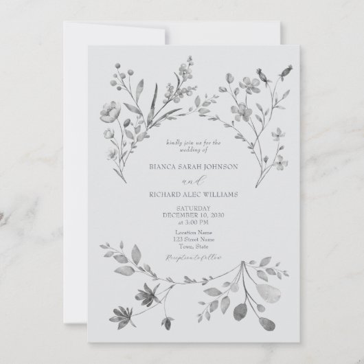 Boho Silver Blue Wedding Einladung (Vorderseite)