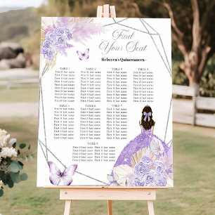 Boho Silver Lila Floral 15 Años Seating Chart Poster
