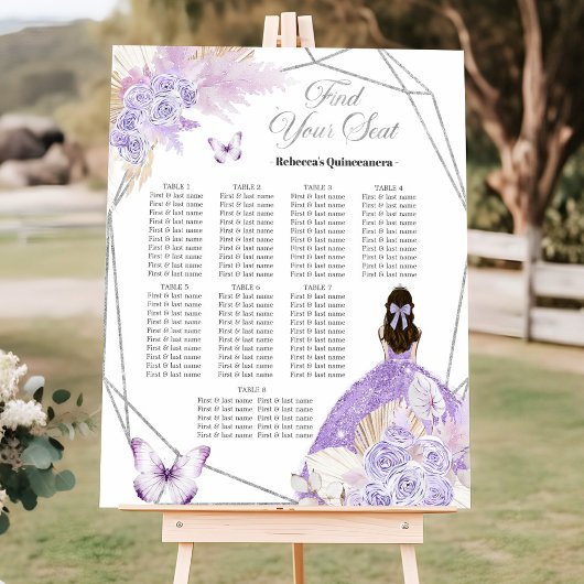 Boho Silver Lila Floral 15 Años Seating Chart Poster