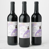 Boho Silver Lila Floral Butterfly Quinceañera Weinetikett (Flaschen)