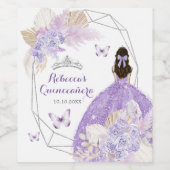 Boho Silver Lila Floral Butterfly Quinceañera Weinetikett (Einzelnes Label)