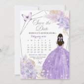 Boho Silver Lilac 15 Años Save the Date Kalender Einladung (Vorderseite)