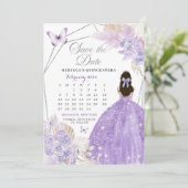 Boho Silver Lilac 15 Años Save the Date Kalender Einladung (Stehend Vorderseite)
