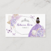 Boho Silver Lilac Floral Butterfly Quinceañera Platzkarte (Rückseite)