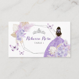 Boho Silver Lilac Floral Butterfly Quinceañera Platzkarte