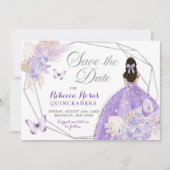 Boho Silver Lilac Floral Quinceañera Save the Date Einladung (Vorderseite)