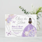 Boho Silver Lilac Floral Quinceañera Save the Date Einladung (Stehend Vorderseite)