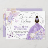 Boho Silver Lilac Floral Quinceañera Save the Date Einladung (Vorne/Hinten)