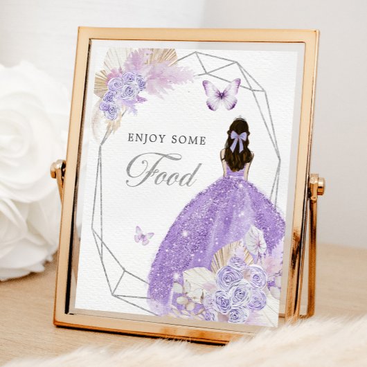 Boho Silver Lilac Geometric Quinceañera Food Poster