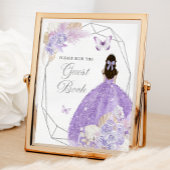 Boho Silver Lilac Geometric Quinceañera Guest Book Poster