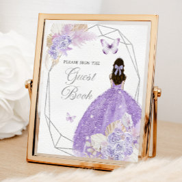 Boho Silver Lilac Geometric Quinceañera Guest Book Poster
