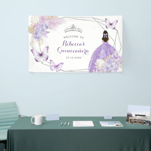 Boho Silver Lilac Geometric Quinceañera Large Banner (Messeveranstaltung)