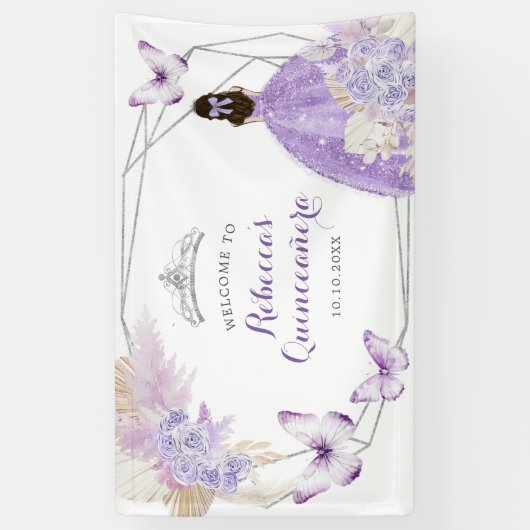 Boho Silver Lilac Geometric Quinceañera Large Banner (Vertikal)