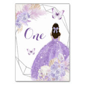 Boho Silver Purple Flowers Quinceañera Tischnummer (Vorderseite)