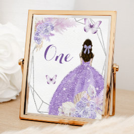 Boho Silver Purple Flowers Quinceañera Tischnummer