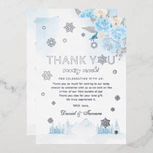Boho Silver Snowflake Winter Baby Dusche Danke Folieneinladung