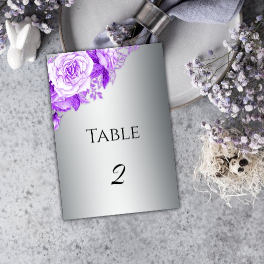 Boho Silver und Lila Rose Hochzeit Tischnummer