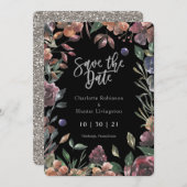 Boho Silver & Watercolor Floral Save the Date (Vorne/Hinten)