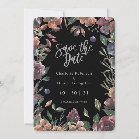 Boho Silver & Watercolor Floral Save the Date (Vorderseite)