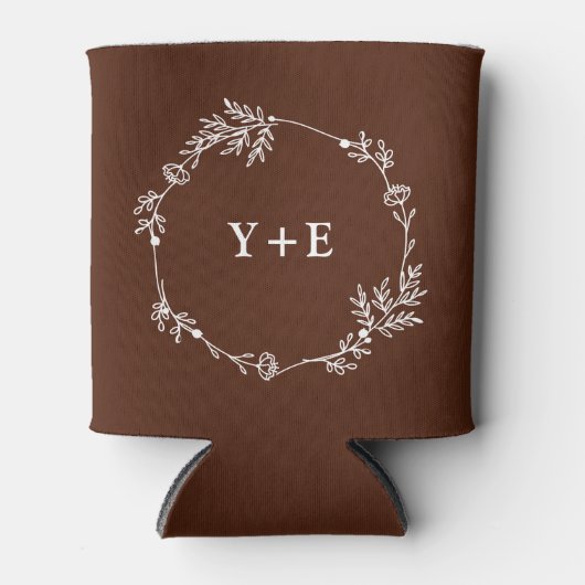 Boho Simple Brown Monogrammed Wedding Dosenkühler (Vorderseite)