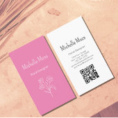 Boho Simple Daisy Pink QR Code Floral Designer Visitenkarte