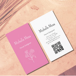 Boho Simple Daisy Pink QR Code Floral Designer Visitenkarte