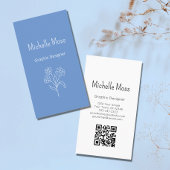 Boho Simple Daisy QR-Code Graphic Designer Blue Visitenkarte