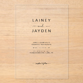 Boho Simple Elegante Script Wedding Clear Acryleinladungen