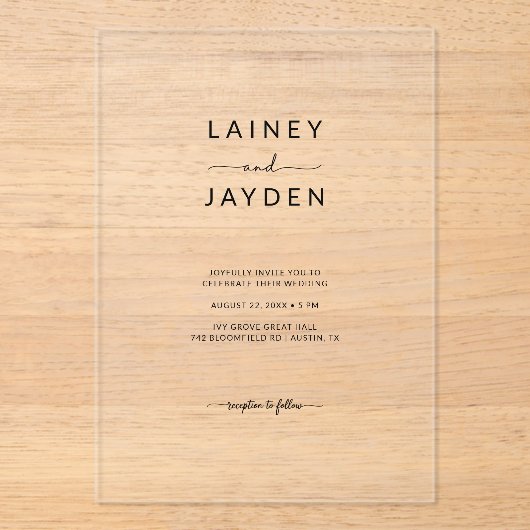 Boho Simple Elegante Script Wedding Clear Acryleinladungen (Vorderseite)