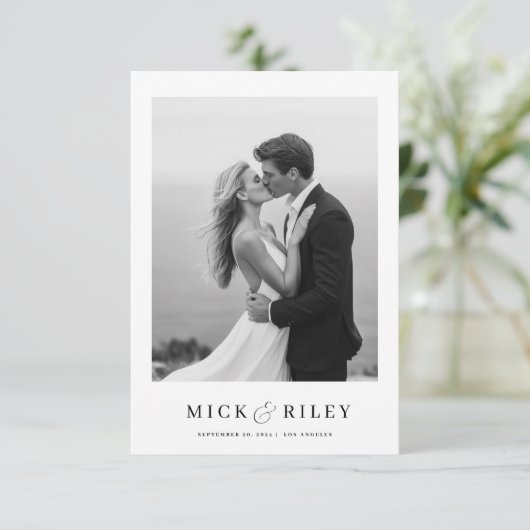 Boho Simple Elegante Text and Foto Wedding Save The Date (Stehend Vorderseite)