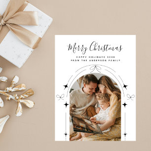 Boho Simple Kritzeleien Schick Bogen Foto Weihnach Postkarte