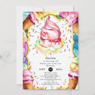 Boho Simple Magic Ice Cream Geburtstag Einladung