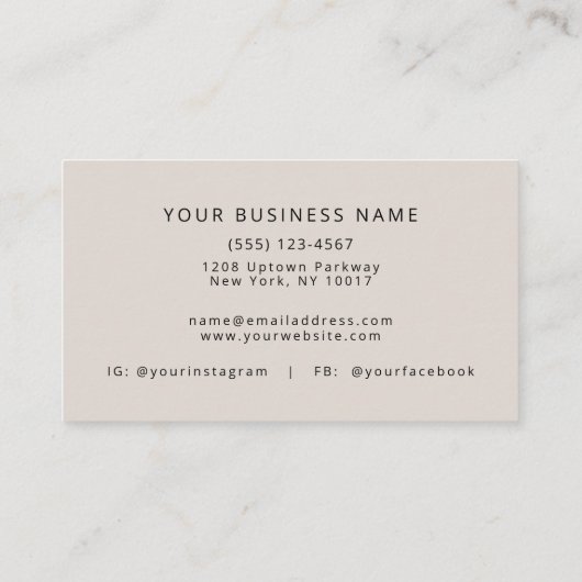 Boho Simple Minimal Monogram Beige Business Card Visitenkarte (Rückseite)
