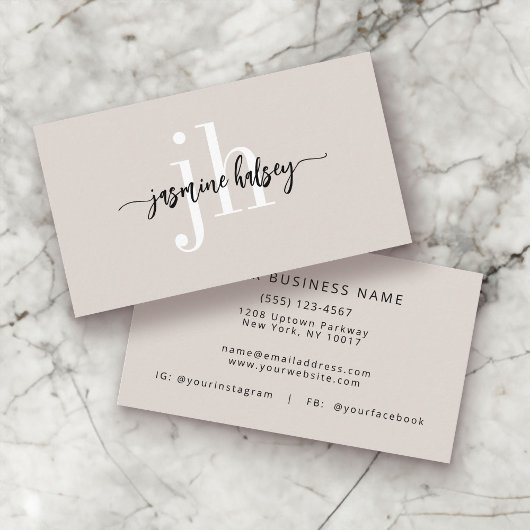 Boho Simple Minimal Monogram Beige Business Card Visitenkarte