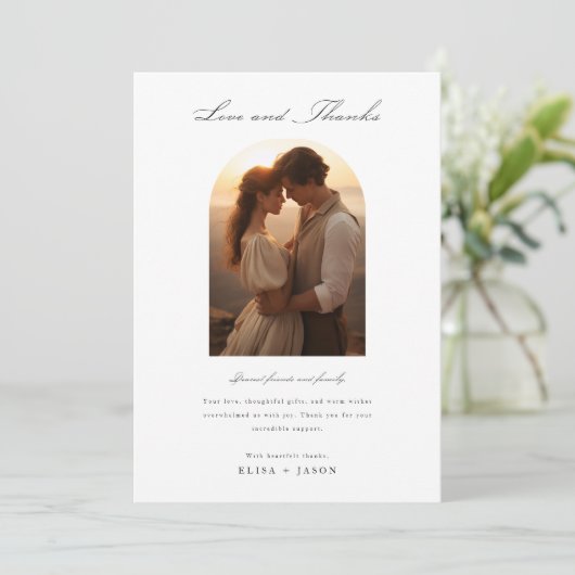 Boho Simple Modern Foto Wedding Dankeskarte (Stehend Vorderseite)