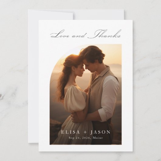 Boho Simple Modern Foto Wedding Dankeskarte (Rückseite)