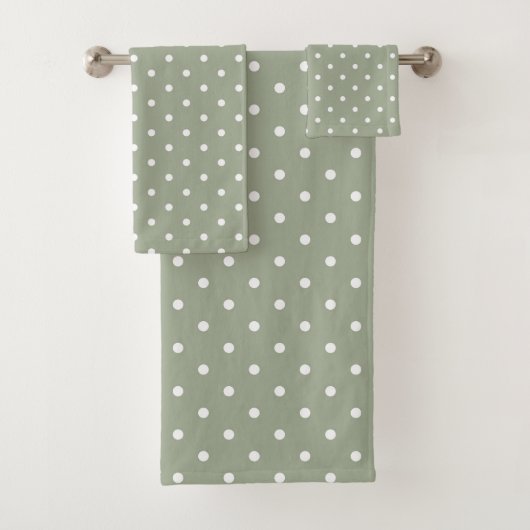Boho Simple Modern Neutral Polka Dot Sage Green Badhandtuch Set (Insitu)