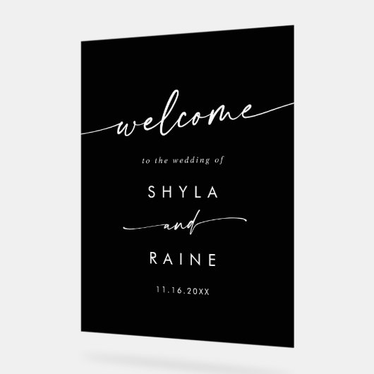 Boho Simple Modern White Black Wedding Willkommen Acrylschild (Winkel)