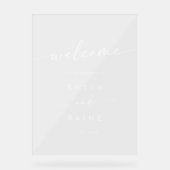 Boho Simple Modern White Clear Wedding Willkommen Acrylschild (Vorderseite)