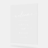 Boho Simple Modern White Clear Wedding Willkommen Acrylschild (Winkel)