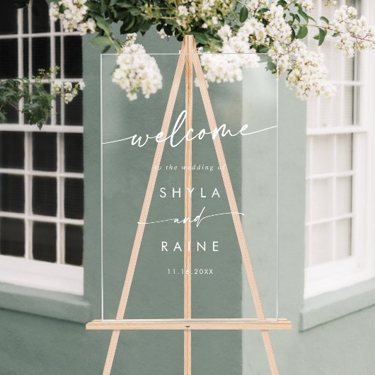 Boho Simple Modern White Clear Wedding Willkommen Acrylschild