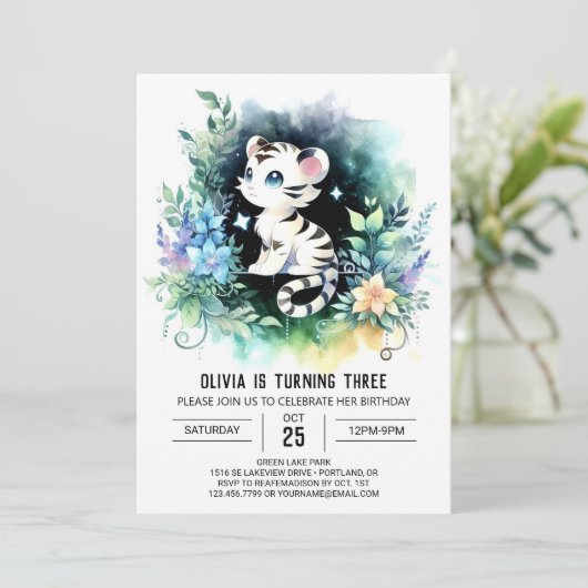 Boho Simple Tiger Birthday Einladung (Stehend Vorderseite)