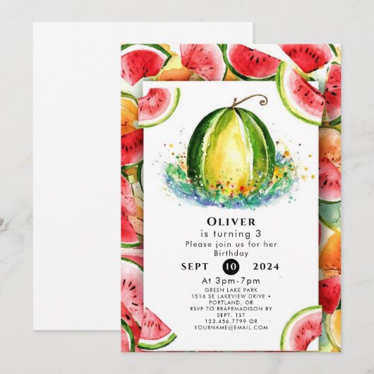Boho Simple Watermelon Birthday Einladung (Vorne/Hinten)