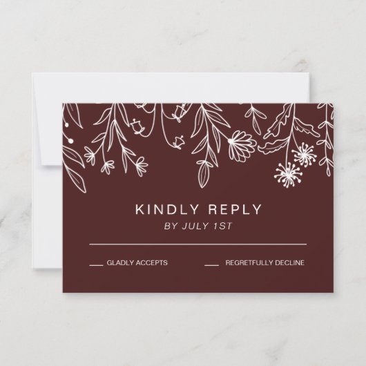 Boho Simple Wildblume burgundy Wedding RSVP Card (Vorderseite)
