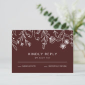 Boho Simple Wildblume burgundy Wedding RSVP Card (Stehend Vorderseite)